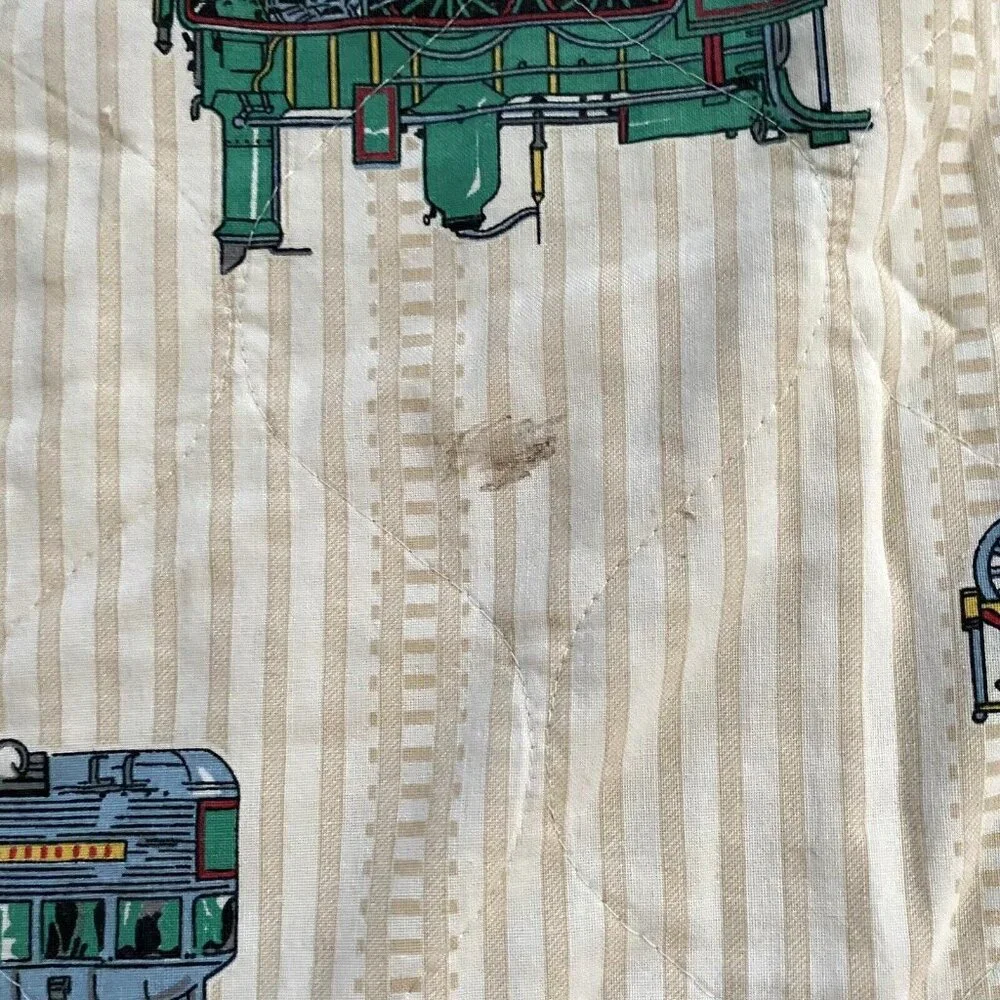 Vintage train locomotive quilt handmade striped tracks transportation kids 88x66